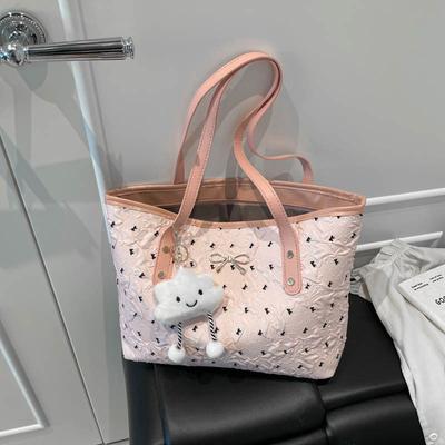 Bolsa bolsa feminina nova simples e moderna de grande capacidade com laço bolsa de ombro bolsa tote fresca