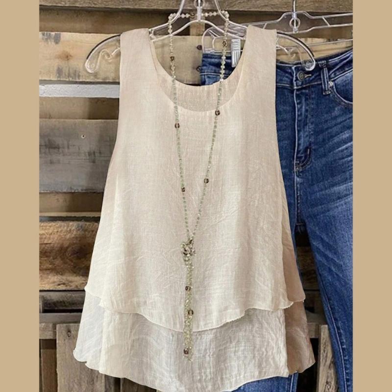 Women's Summer Tops Sleeveless Tank Tops Casual Flowy Loose Tunics Shirt Double Layers Ruffle Blouses Tunics gIFTS