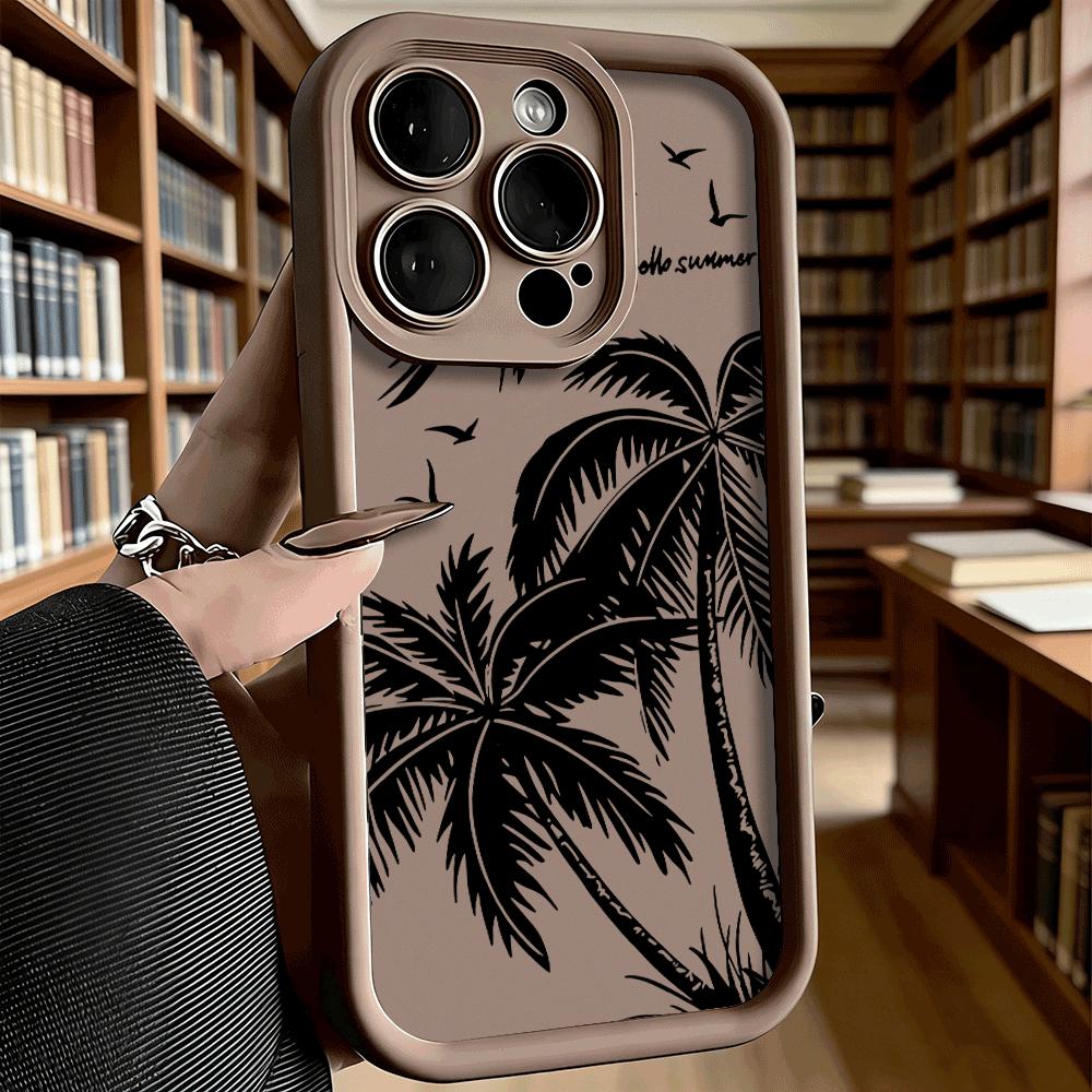 Black Palm Tree Silhouette Phone Case for iPhone 17 16 15 14 13 12 11 Pro Max Plus Anti Scratch, Gel Flexible Protective