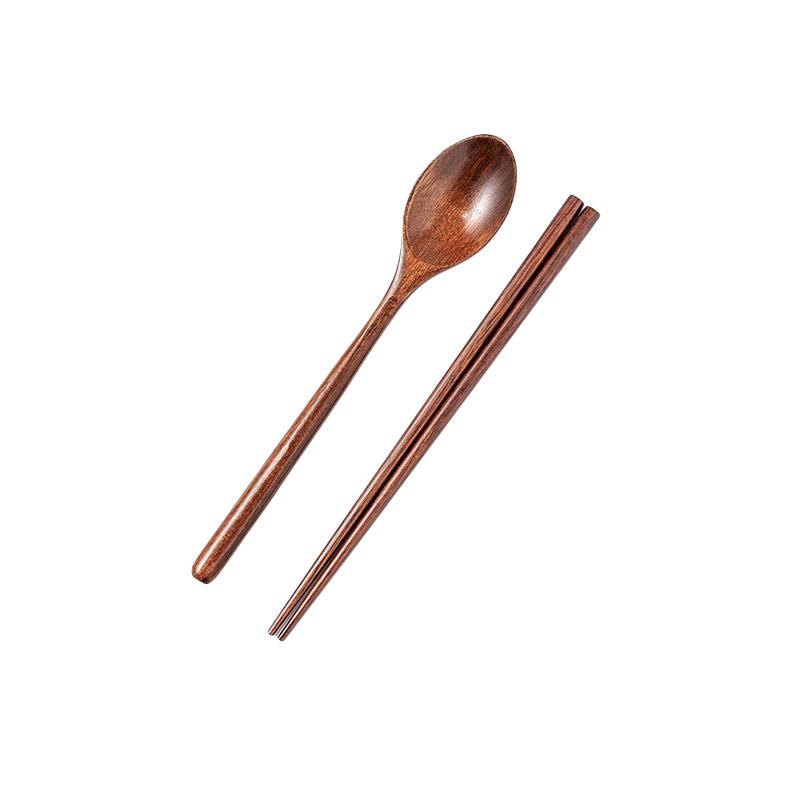 Portable Wooden Cutlery Set: Chopsticks, Fork, Spoon with Cloth Bag for Outdoor Travel