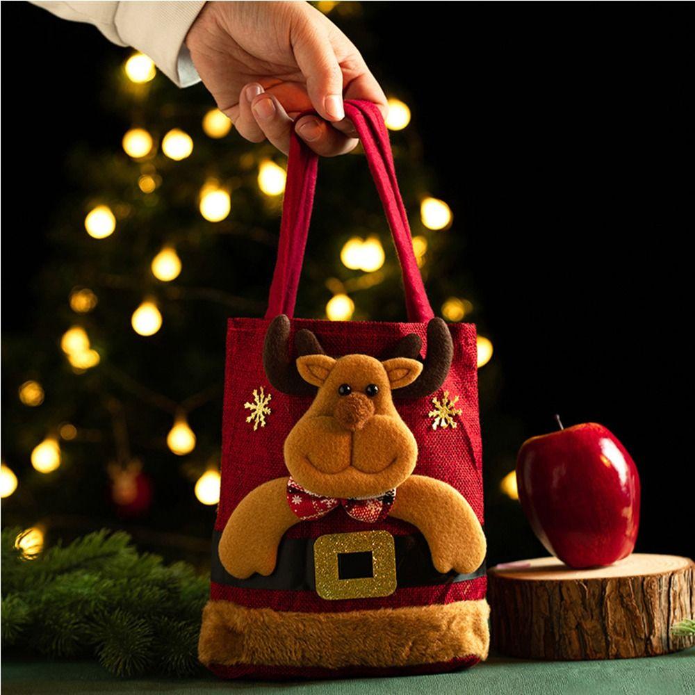 Elk Gift Plush Bag Santa Candy Bags Lovely Christmas Present Bags Ornament