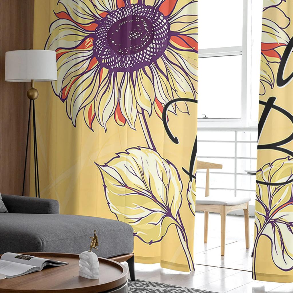 Solros Gul Moderna tryckta Tyll Gardiner för sovrum Balkong Fönster Inredning Kreativt Mode Hem Skin gardin