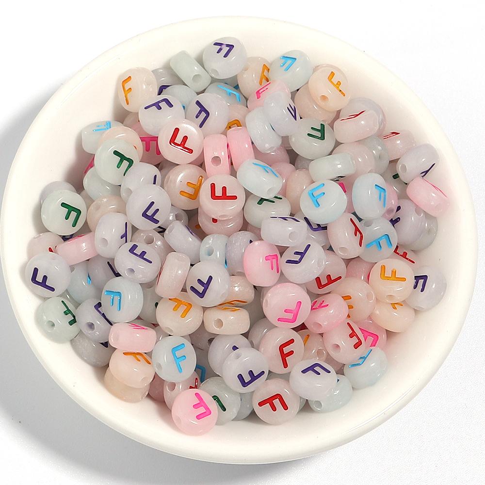 100Pcs/Lot 7mm Acrylic Luminous Beads Translucent Colorful Letter A-Z Flat Round Beads Diy Fashion Bracelet Necklace  Jewelry