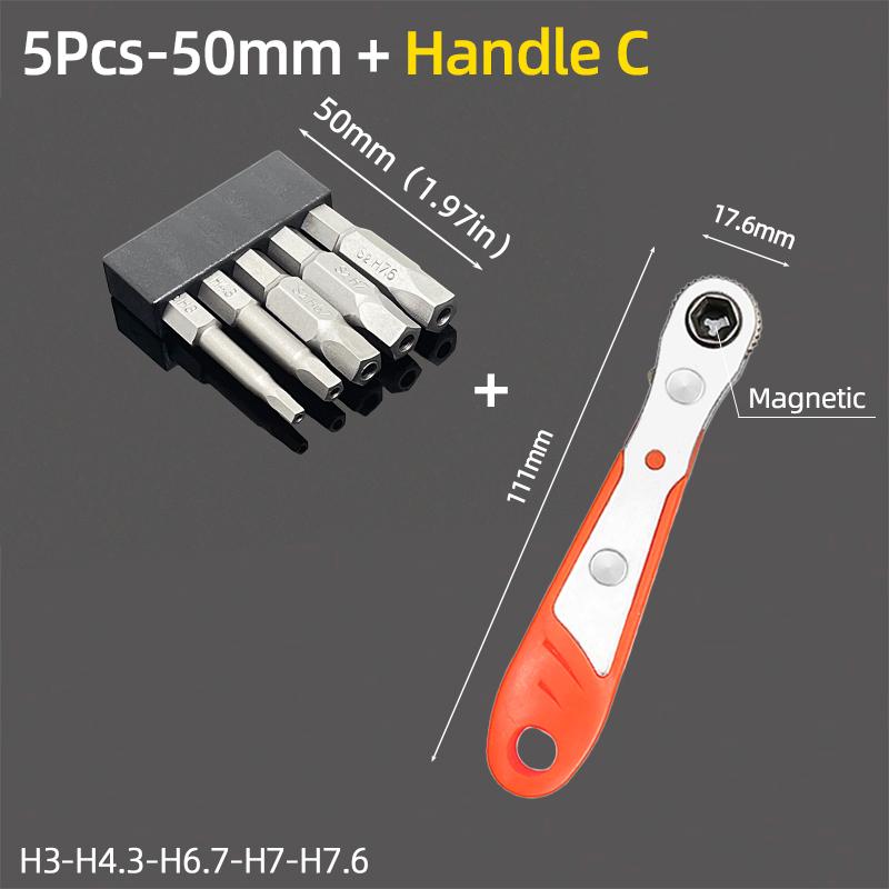 Set de biți magnetici pentagonali cu gaură Hex 1/4" Oțel S2 50mm Security Torx Biți de găurit Cheie cu clichet Unelte de mână