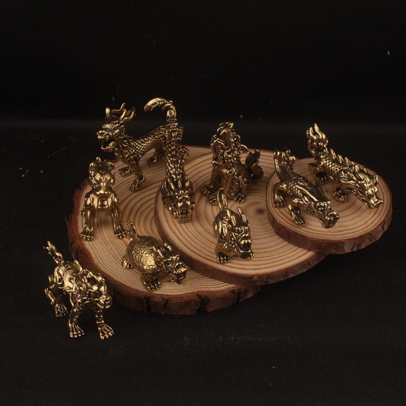 Antique Nine Sons Dragon Fortune Surging Home Office Desktop Small Ornament Craft Cross-border Brass Wholesale