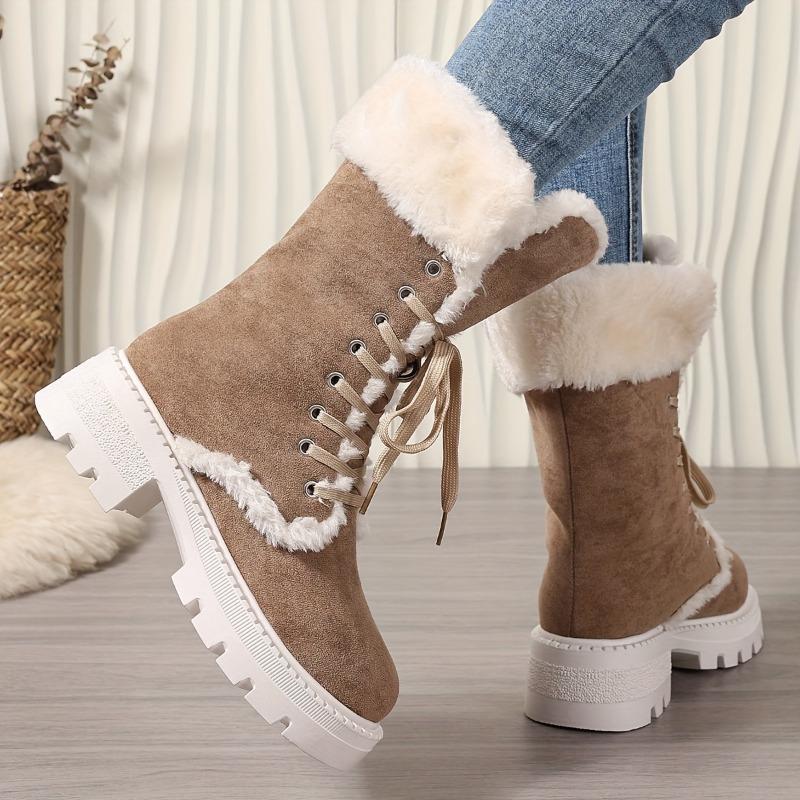 Snow Boots 2025 Winter New Chunky Heel Warm Padded Lacing