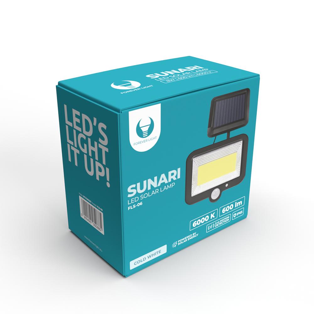 Forever Light Lampa Solarna Led Sunari Fls-06 Cob Pir 8W 600Lm 6000K 1800Mah Li-Ion
