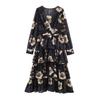 Spring 2026 Women's European & American Style V-Neck Printed Long Sleeve Dress