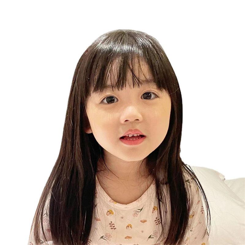 Children's Long Straight Hair Wig with Bangs - Celebrity Style High-Temperature Fiber, Full Head Coverage