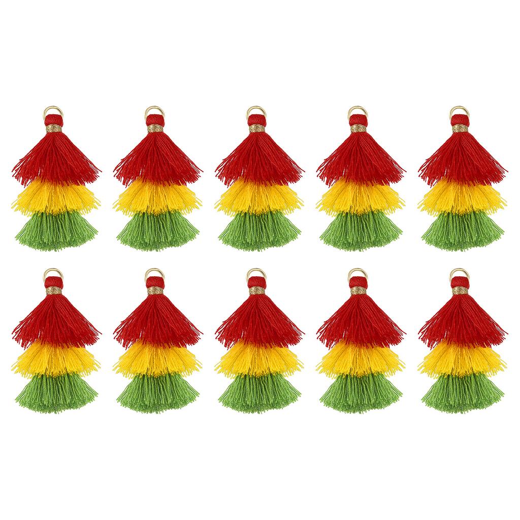 10Pcs Tiny Tri-Layered Tassels 1.6" Mini Tassel Bag Charm Bohemian Keychains Handmade Tassel Keychain for DIY Projects