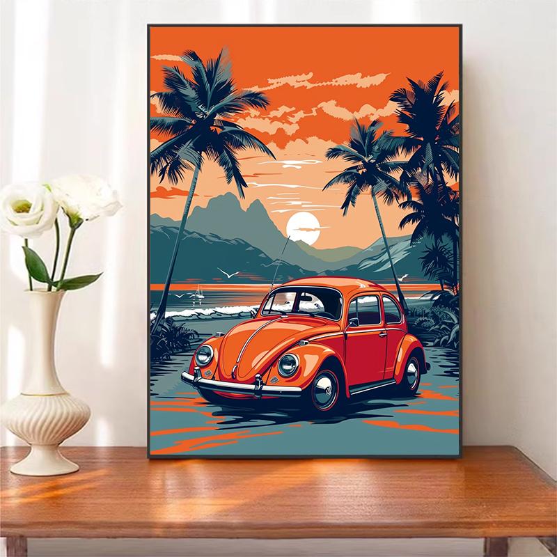 5d DIY Diamond Painting Cross Stitch Car Coconut Tree Scenery Diamond Embroidery Mosaic Full Round Drill Home Decor