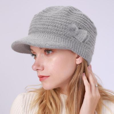 Neue Herbst- und Winter Damen Schirmmütze Einfarbig Gestrickte Mütze Plus Samt Warm Baskenmütze EMA