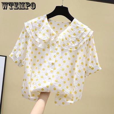Summer New Doll Collar Polka Dot Shirt for Women Short Sleeved Shirt Top