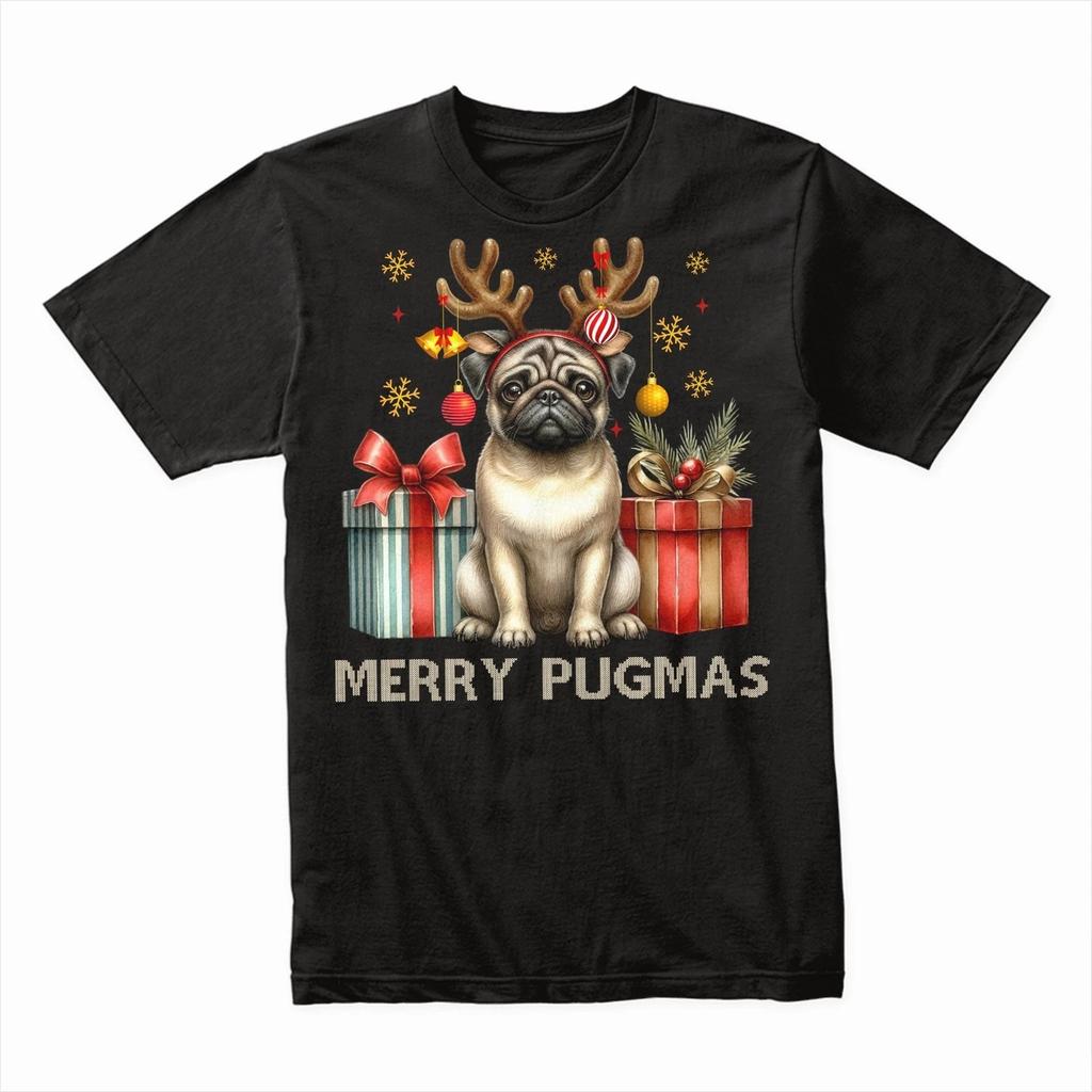 Merry Pugmas T-Shirt – Funny Christmas Dog Lover Holiday Tee Gift