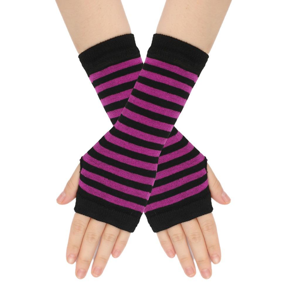 

Japanese Lolita Style Striped Fingerless Gloves: Cosplay Anime Arm Warmers