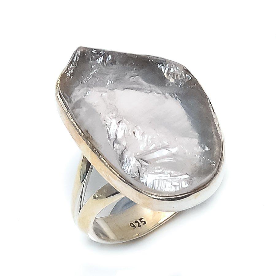 Natural Morganite Rough Gemstone 925 Solid Sterling Silver Gift Ring S.6.5 z8Z45
