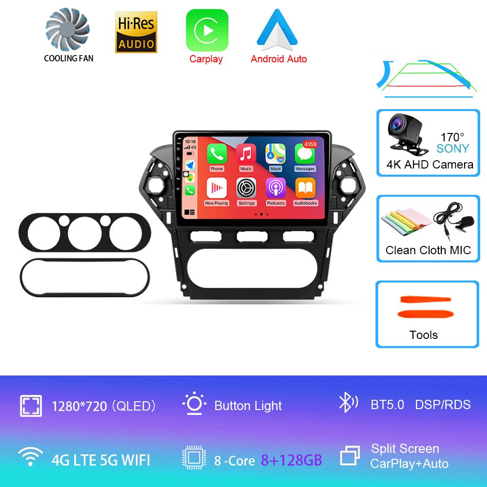 Car Radio Android 14 Carplay Auto For Ford Mondeo 4 Mk4 2010 - 2014 Navigation GPS Multimedia Player Stereo wifi+4G BT Video DVD
