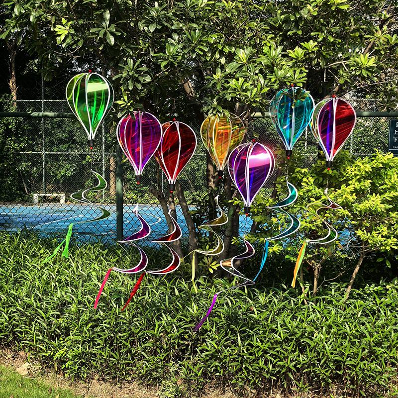 Hot Air Balloon Spinners Plastic Color-changing Film Wind Spinner Striped Tie Dye Rainbow Colors Rotating Windmill Pinwheels