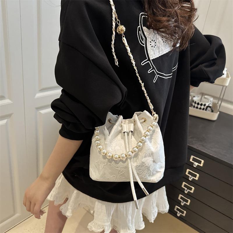 Summer new Chinese small bag shoulder crossbody pearl fashion handbag bucket bag