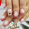 24Pcs Christmas Blue Glitter Short Square Press On Nails With Snowflake French Design Fake Nails For Women Holiday Manicure