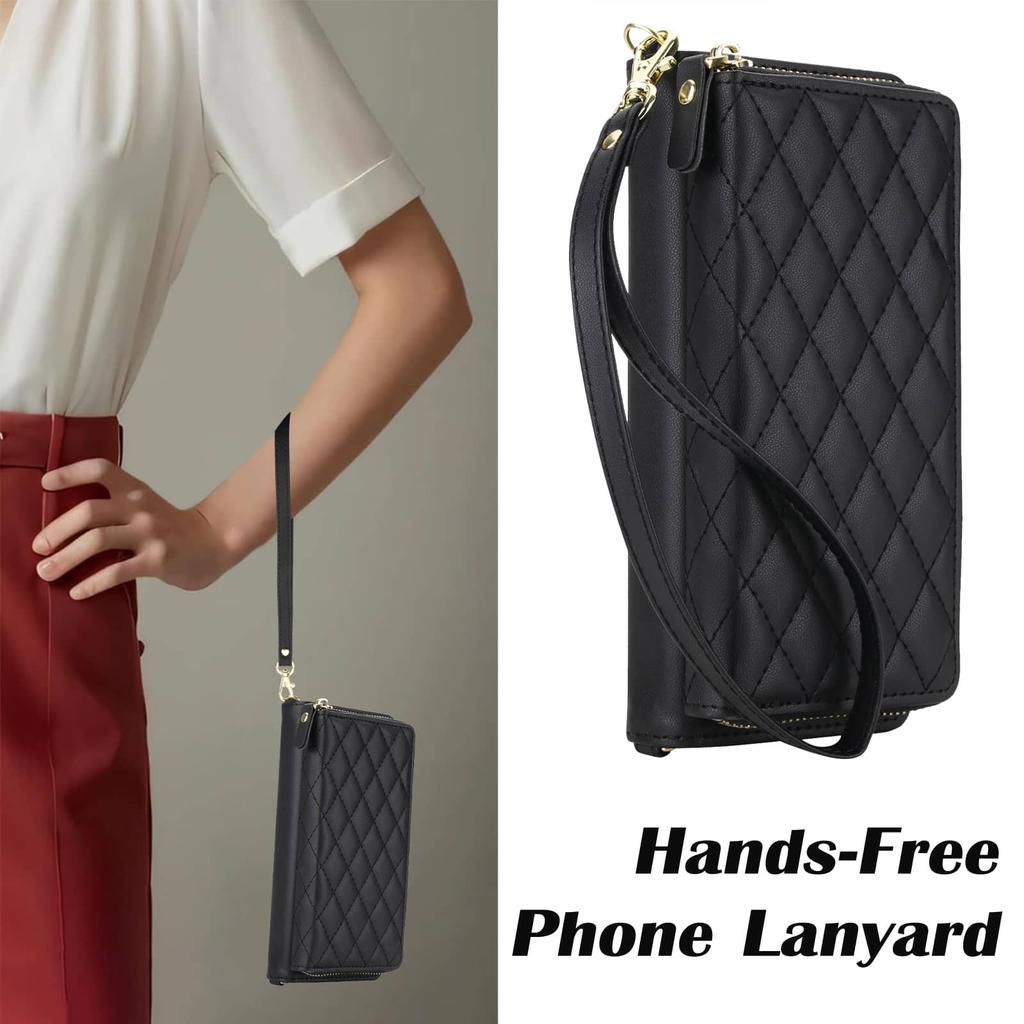WEFOR Crossbody Wallet Case for Samsung Galaxy Z Fold 7 6 5 4 3 RFID Zipper Flip Cover Card Slots Kickstand Wrist Strap Purse