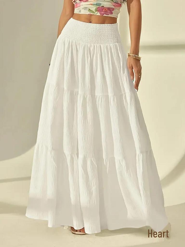 Elegant Solid Color A-line Long Skirt for Women - Vacation Casual Style