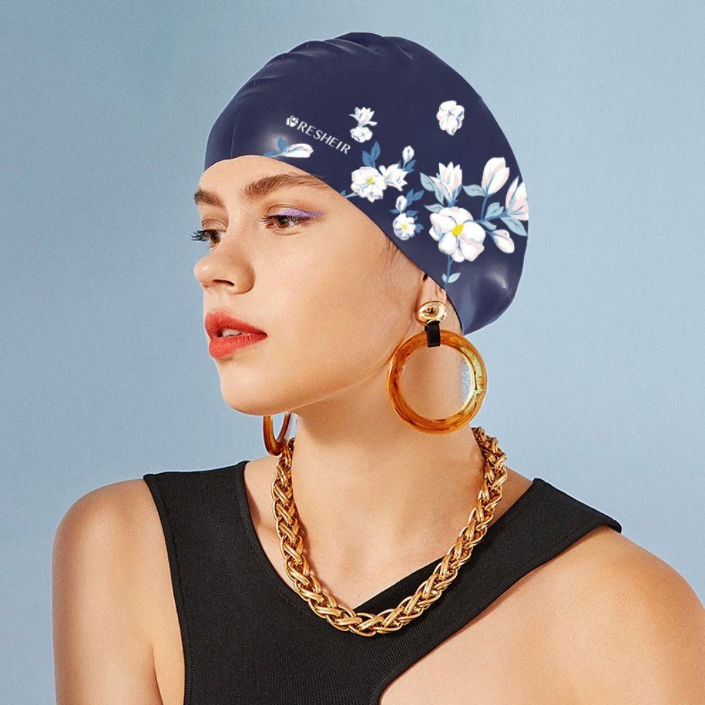 Rose Flower Silicone Swimming Cap Long Hair Swimming Hat Swimming Cap Water Sports