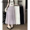 Fairycore Sommer Damen Midi Plisseerock Hohe Taille Schwarz Weiß Beige Lila Fee Rüschenrock Elegant Feminin Damen Basic Röcke