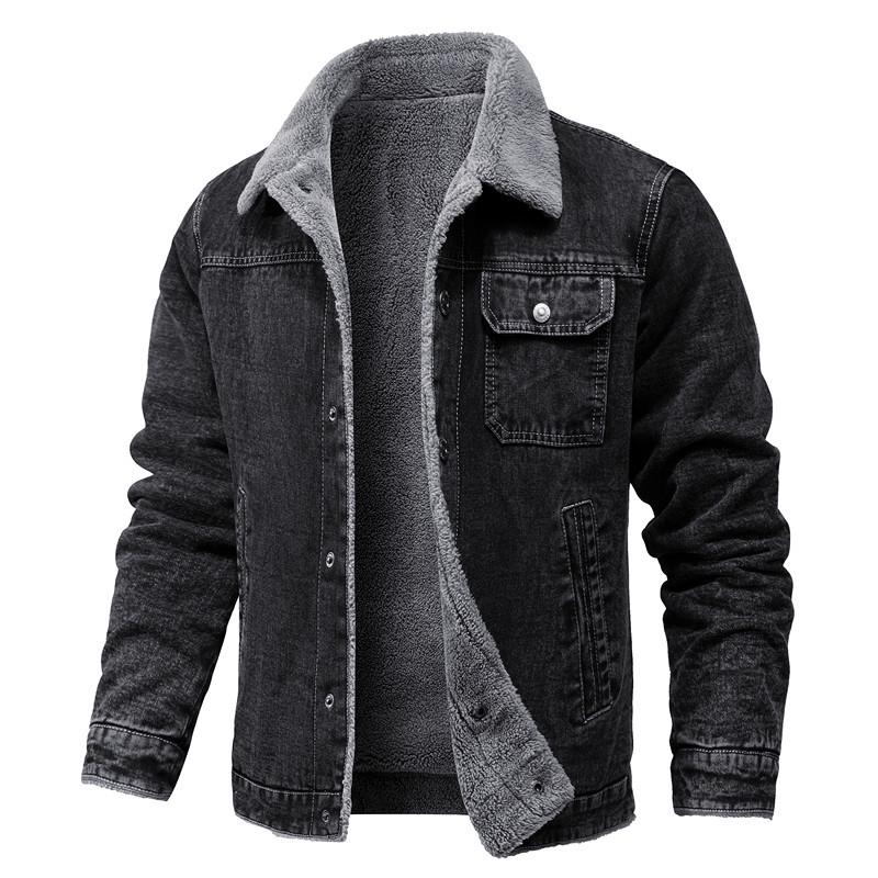 

2025 Spring/Autumn Men s Fleece Cotton Workwear Casual Jacket L чёрный