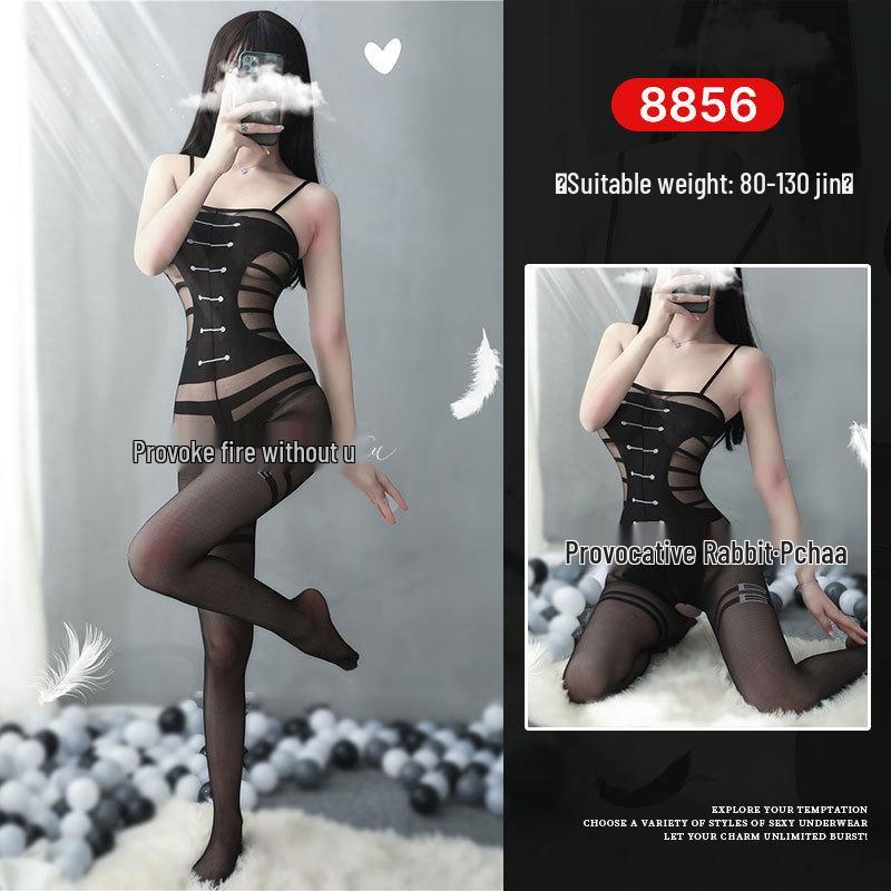 Seductive Rabbit Silk Bondage Lingerie Set: Open Crotch, Tearable Bodysuit with Garter and Stockings