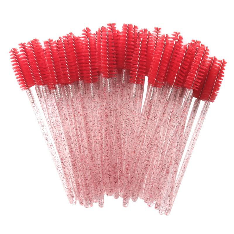 Crystal Handle Disposable Eyelash and Eyebrow Brush - 50 Pack Spiral Comb for Extensions