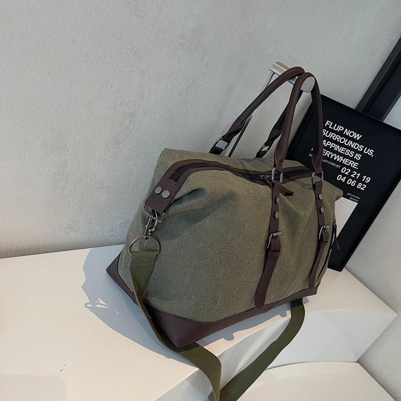 Retro Canvas Duffel Bag with Buckle Straps Large Capacity Travel Weekend Carry On Bag