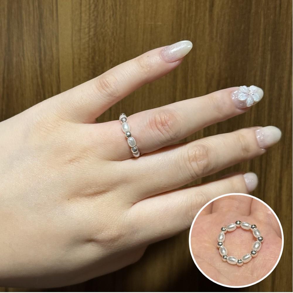 VENTFILLE 925 Sterling Silver Pearl Ring for Women Geometry Bead Adjustable Design Temperament Trend Jewelry Gift Dropshipping