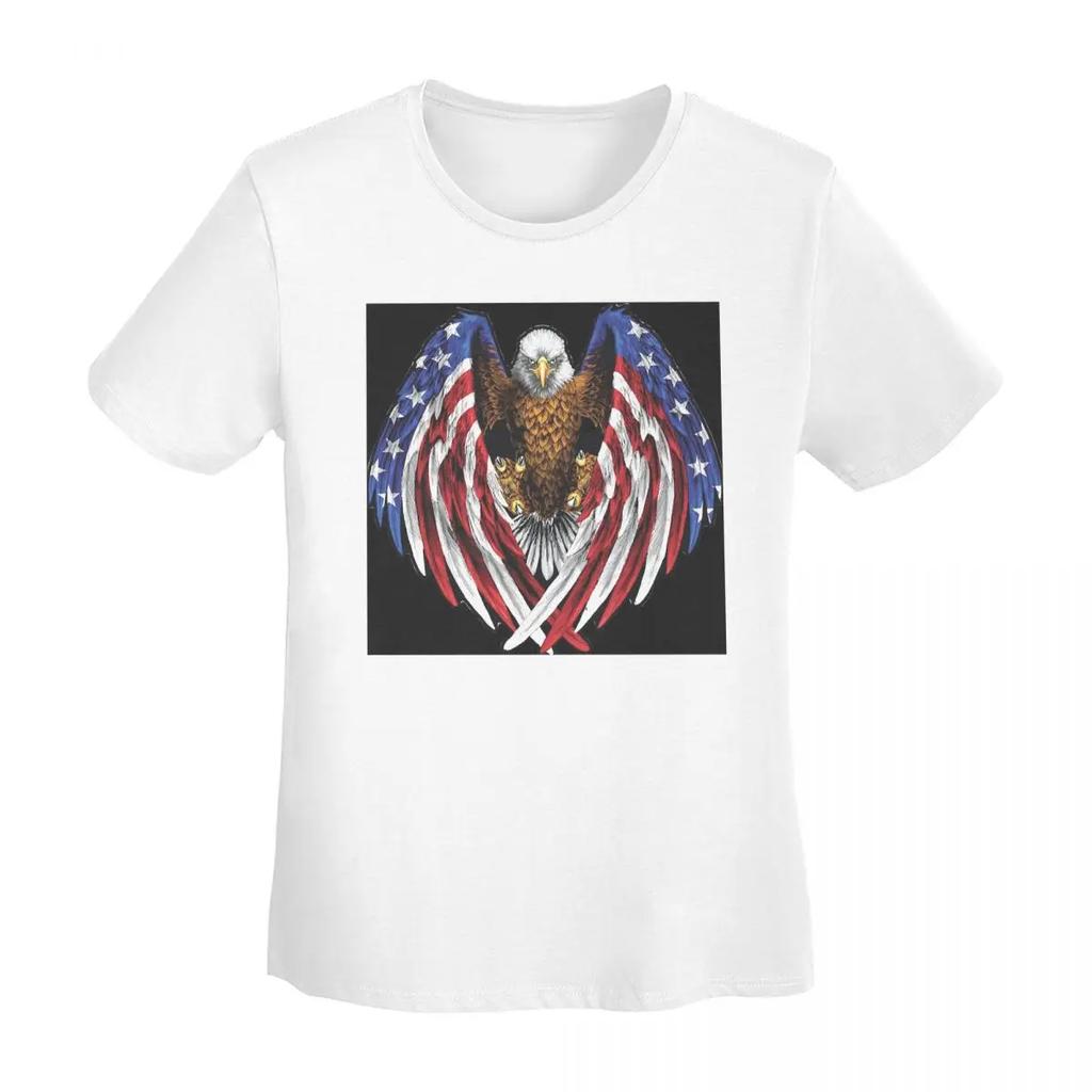 American Bald Eagle USA Flag TShirt Women Short Sleeve T Shirts Round Neck Streetwear Cotton Summer Tees Streetwear