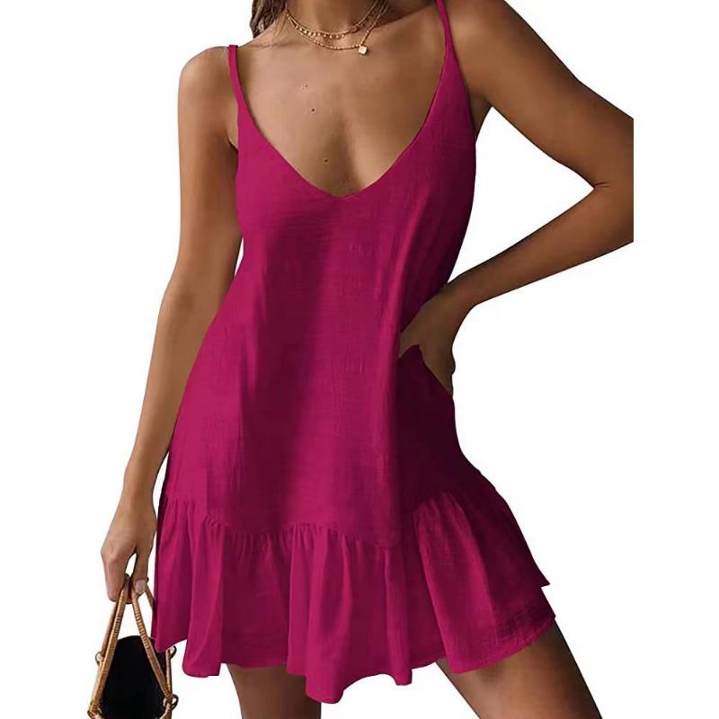 Women's Loose Casual Print V-neck Cami Beach Dress