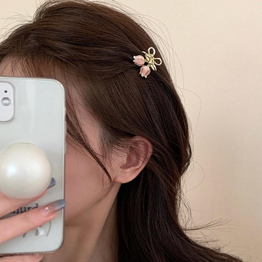 

2pcs Mini Flower Hair Clip Headdress Tulip Hair Clip Female Headwear Small Hair Catch Bangs Top Clip Hairpin Shark Clip Claw 2pcs бежевий