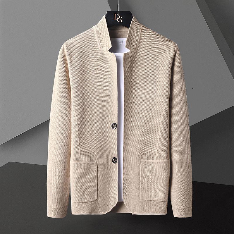 Cardigan Jacket Men Solid Color Knitted Casual Stand Collar Slim Fit Cardigan Coat Mens Sweater Jacket Khaki Black Gray 4XL XXXXL чёрный 2469₽