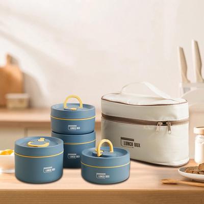 4 Pieces Insulated Lunch Box Set Food Container Lunchbox for Adults Stackable Round Snack