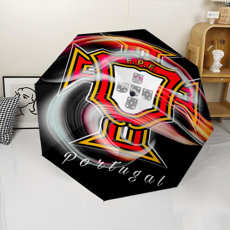 Portugal Football team Print Automatic Umbrella, 8 Rib Iron Frame, Plastic Handle, Suitable for Outdoor Travel &Daily , Ideal Gift