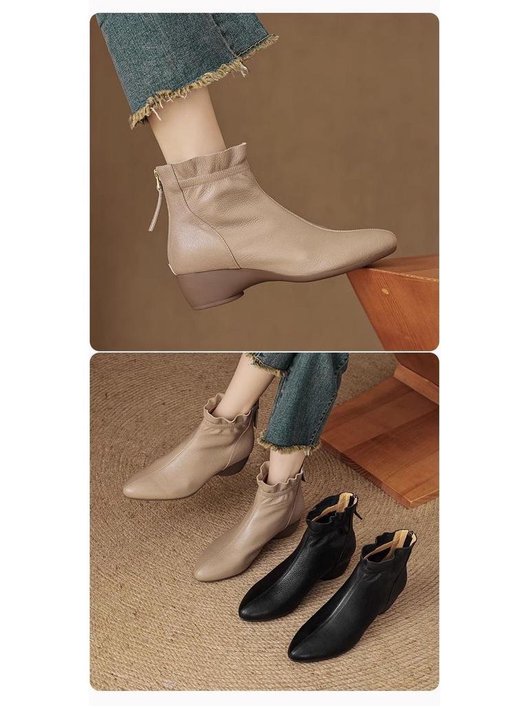 Damen Bequeme Retro Keilabsatz Stiefeletten - 2025 Herbst/Winter Mode, Vielseitige & Warme Plüsch Mama Schuhe