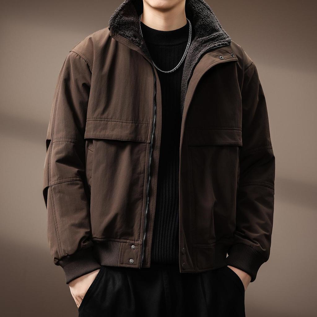 Men's High-End Heavyweight Lambswool Winter Workwear Jacket - Thickened, Warm Cotton Coat