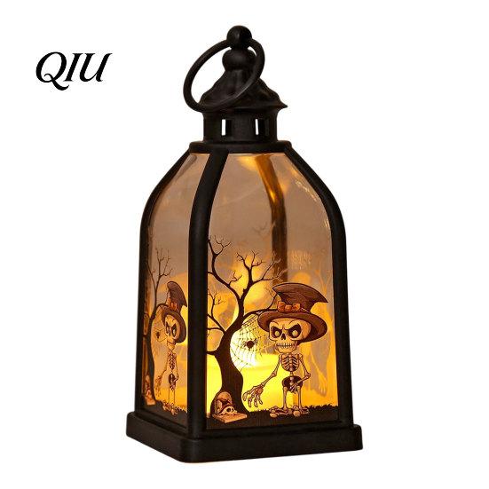 Halloween Ornament Candle Lantern, Decorative Spooky Witch Skeleton Pumpkin Tabletop Decorations Light for Haunted House, Front Porch, Gothic