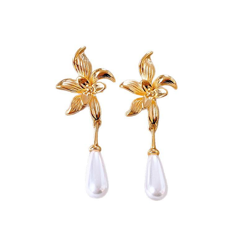 French Silver Needle Geometric Pearl Tassel Earrings - Luxurious Fashion Earrings with High-End Design