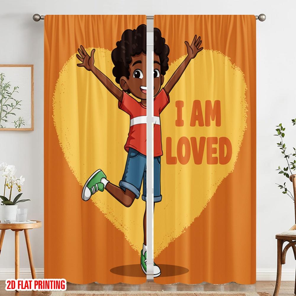 2 Stück 2D Flachdruck Fenstergardinen Happy Loved Heart Polyester Ohne Strom Feiertagsdekorationen Perfekt für Foto
