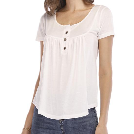 Primăvară și vară Stil european și american Îmbrăcăminte ocazională pentru femei, cu volane, cu nasturi, la modă largi, tricou cu mânecă scurtă.