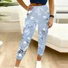Summer Ladies Floral Print Sweatpants Loose Fit Drawstring Joggers Elastic Cuff Daily Casual Pants