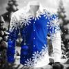 Christmas Men's Long-Sleeve Shirt, Red and White Color Block, Christmas Ball and Snowflake Pattern, Holiday Party Shirt
