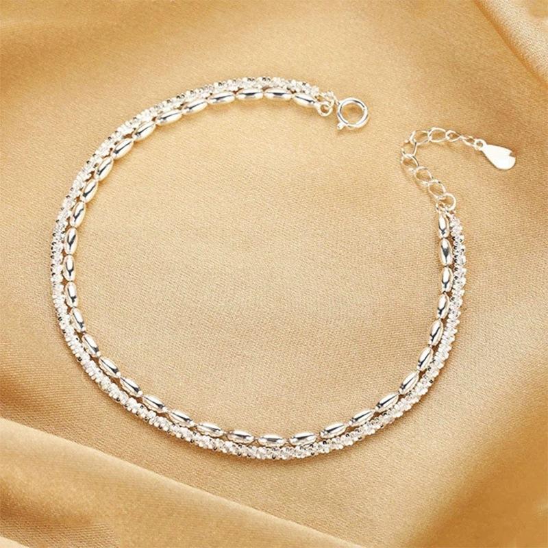 925 Silver Star Moon Bracelet Women Girls Vintage Korean Crystal Charm Jewelry Gift Sparkling Party Accessories