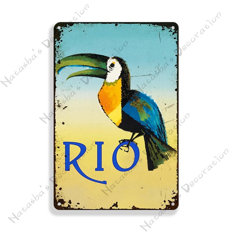Brazil Vintage Poster Rio De Janeiro Metal Sign Landscape Decorative Sign Retro Metal Plaque Man Cave Pub Home Club Wall Decor