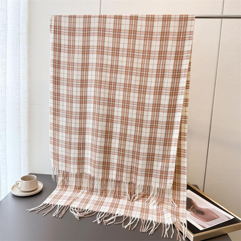 Autumn and winter warm shawl plaid commuter scarf sweet fresh scarf unisex fashion fringed imitation cashmere